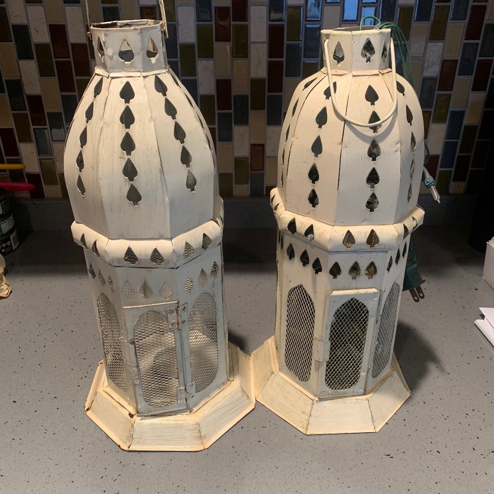 Tall metal lantern candle holder